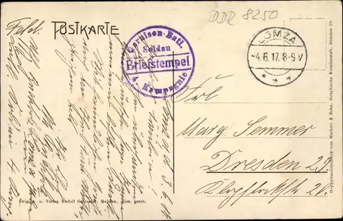 Dt. Feldpost, Truppenstempel, Garnison Batl., 4. Komp., Lomza, I WK