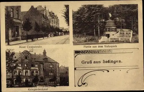 Ak Sodingen Herne im Ruhrgebiet, Mont Cenisstraße, Kriegerdenkmal, Volkspark