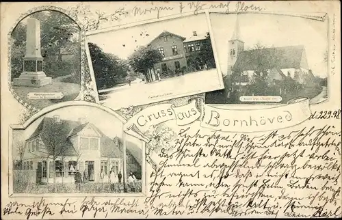 Ak Bornhöved in Holstein, Denkmal, Kirche, Gasthaus