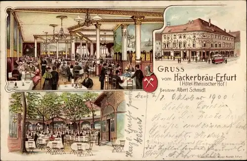 Litho Erfurt in Thüringen, Hackerbräu, Hotel Rheinischer Hof, Innenansicht