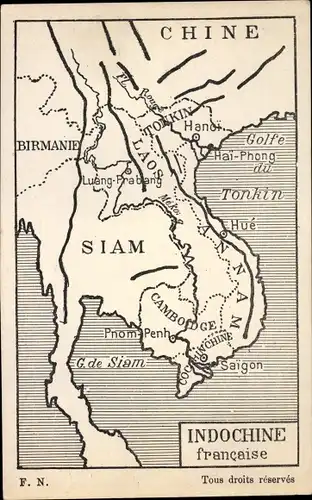 Landkarten Ak Vietnam, Siam, Tonkin, Saigon, Hanoi, Birmanie, Chine