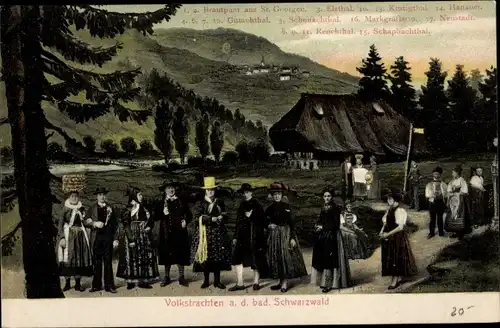 Ak Volkstrachten aus dem badischen Schwarzwald, Brautpaar aus St. Georgen, Markgräflerin, Renchtal