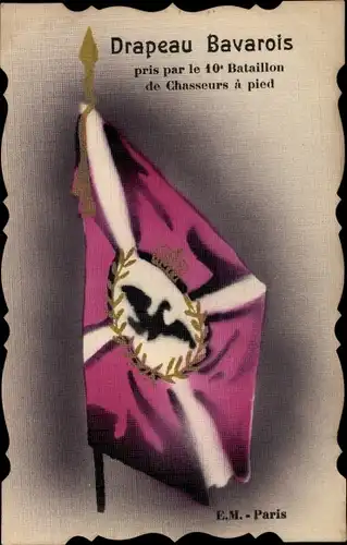 Regiment Ak Drapeau Bavarois pris par le 10e Batl. de Chasseurs a pied, I WK