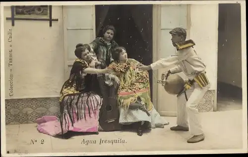 Ak Agua fresquita, Frauen in spanischer Tracht, Wasserverkäufer