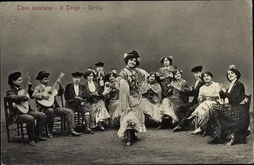 Ak Tipos andaluces, el Tango, Sevilla, spanische Trachten