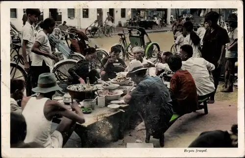 Ak Saigon Cochinchine Vietnam, Mittagspause, gemeinsames Mahl