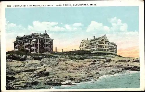 Ak Gloucester Massachusetts USA, The Moorland and Moorland Hall, Bass Rocks