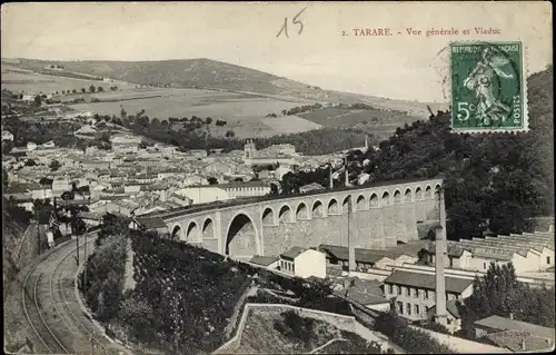 Ak Tarare Rhône, Vue generale et Viaduc