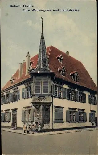 Ak Rouffach Rufach Elsass Haut Rhin, Ecke Weidengasse und Landstraße