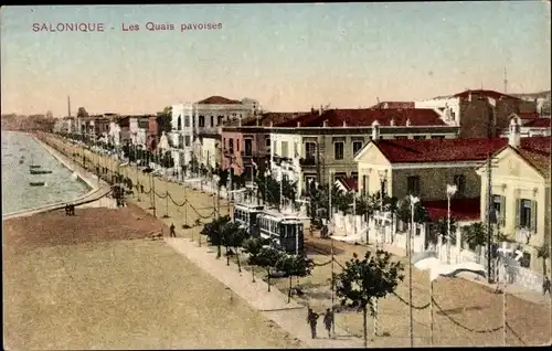 Ak Saloniki Thessaloniki Griechenland, Les Quais pavoises, Straßenbahn