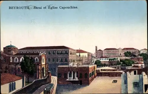 Ak Beirut Beyrouth Libanon, vue sur la Serai et Eglise Capouchine
