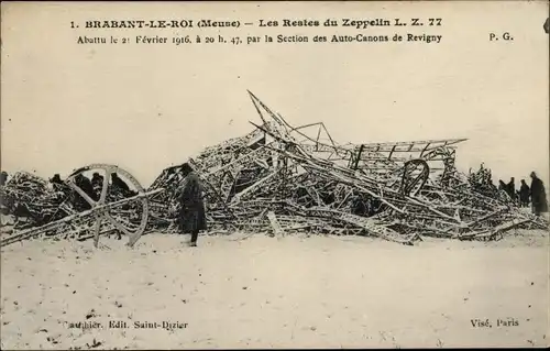 Ak Brabant le Roi Meuse, Les Restes du Zeppelin LZ 77, I WK