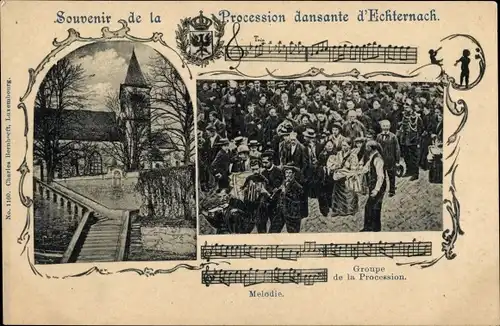 Lied Ak Echternach Luxemburg, Procession, Noten, Melodie, Groupe de la Procession