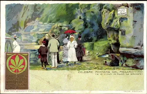 Litho Brunate Lago di Como Lombardia, Funicolare Como Brunate, Fontana del Pissarottino