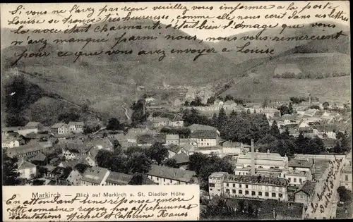 Ak Sainte Marie aux Mines Markirch Elsass Haut Rhin, Totale vom Ort mit St. Diedler Höhe