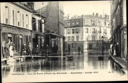 Ak Puteaux Hauts de Seine, Rue de Paris, Inondations de Janvier 1910