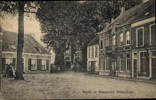 Ak Ginneken en Bavel Nordbrabant, Markt en Monument