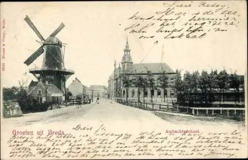 Ak Breda Nordbrabant Niederlande, Ambachtsschool, Molen