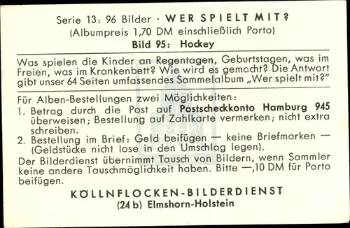 Sammelbild Wer spielt mit? Nr. 95 Hockey