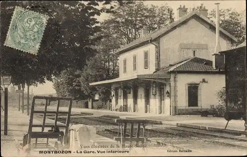 Ak Montbozon Haute Saône, La Gare, Gleisansicht