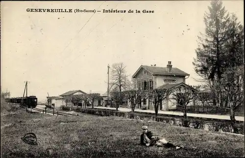 Ak Genevreuille Haute Saône, Interieur de la Gare