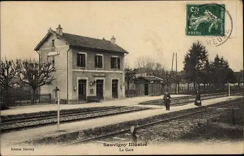 Ak Sauvigny Lothringen Meuse, la Gare, Gleisansicht