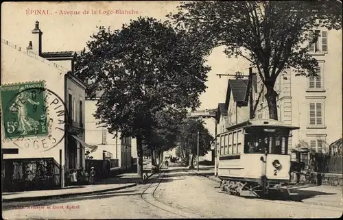 Ak Épinal Lothringen Vosges, Avenue de la Loge Blanche, Straßenbahn