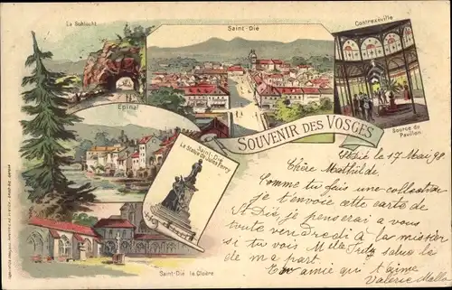 Litho Saint Dié des Vosges, La Schlucht, Epinal, Statue de Jules Ferry