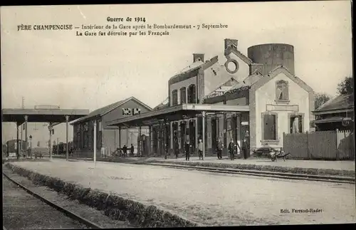 Ak Fère Champenoise Marne, Guerre de 1914, Interieur de la Gare apres le Bombardement
