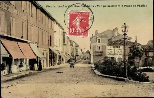 Ak Fleurance Gers, Rue Gambetta, Place de l'Eglise
