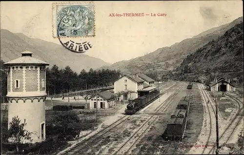 Ak Ax les Thermes Ariege, La Gare, Gleisansicht
