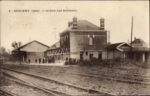 Ak Sinceny Aisne, Interieur de la Gare