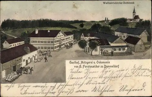 Ak Dummeldorf Johanniskirchen Niederbayern, Wallfahrtskirche Gutteneck, Gasthof und Metzgerei