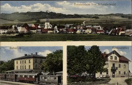 Ak Schnabelwaid in Oberfranken, Bahnhof, Gleisseite, Restauration, Totalansicht