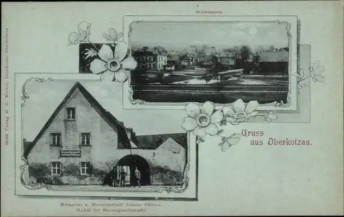 Mondschein Ak Oberkotzau in Oberfranken Bayern, Schwessnitz, Metzgerei und Bierwirtschaft J. Püttner