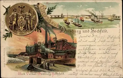 Künstler Litho Hochfeld Duisburg im Ruhrgebiet, Werk Vulkan, Rheinbrücke