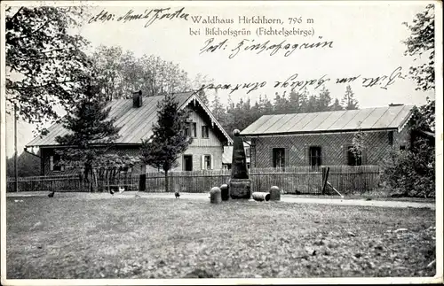 Ak Bischofsgrün im Fichtelgebirge, Waldhaus Hirschhorn, Denkmal