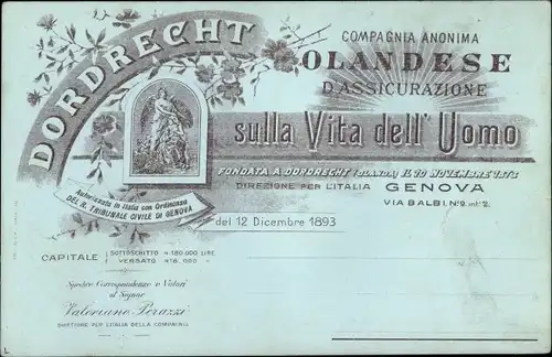 Ak Genova Genua Ligurien, Comagnia Aninima Olandese d'Assicurazione, Dordrecht, 1893