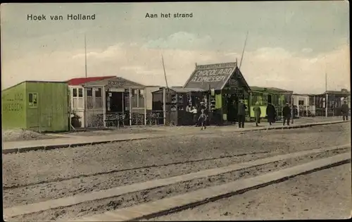 Ak Hoek van Holland Rotterdam Südholland Niederlande,Aan het Strand, Chocolaad A. Dressen, Reklame