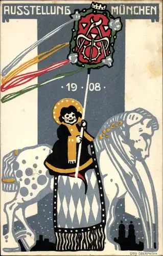 Künstler Ak Obermaier, Otto, München Bayern, Ausstellung 1908, Münchner Kindl