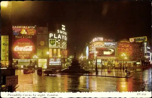 Ak London City England, Piccadilly Circus by night