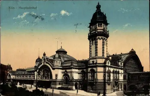 Ak Köln am Rhein, Ansicht des Hauptbahnhofes, Straßenseite, Uhrenturm