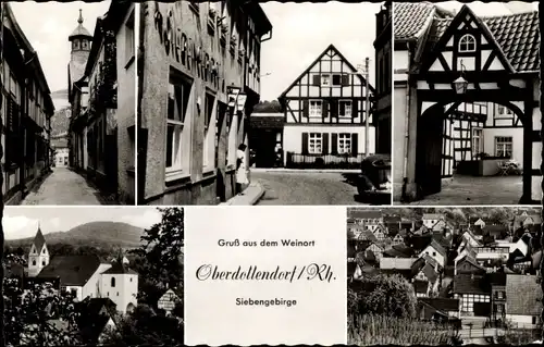 Ak Oberdollendorf Königswinter im Siebengebirge, Straßenpartie, Fachwerkhaus, Kirche, Totale