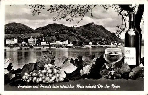 Ak Königswinter am Rhein, Blick auf den Ort und das Siebengebirge, Drachenblut Wein
