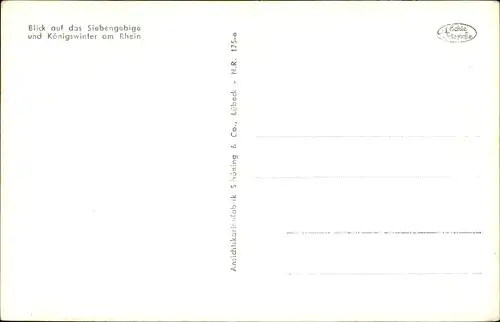 Ak Königswinter am Rhein, Blick auf den Ort und das Siebengebirge, Drachenblut Wein