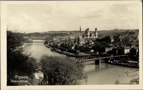 Ak Passau in Niederbayern, Donaulände, Brücke, Panorama