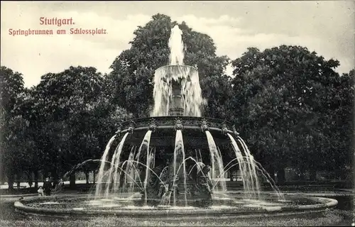 Ak Stuttgart in Württemberg, Springbrunnen am Schlossplatz