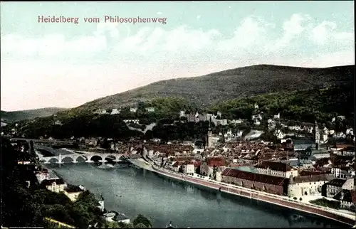 Ak Heidelberg am Neckar, Panorama vom Philosophenweg, Brücke