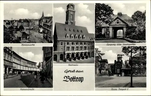 Ak Bottrop im Ruhrgebiet, Zeche Prosper II, Rathaus, Eingang zum Stadtgarten, Hansastraße