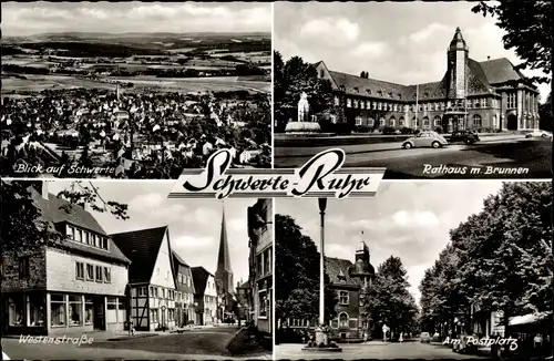 Ak Schwerte an der Ruhr, Rathaus mit Brunnen, Am Postplatz, Westenstraße